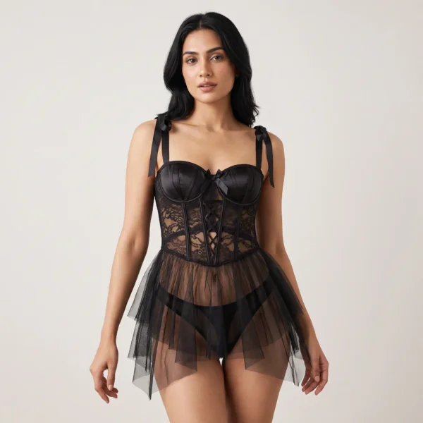 Black Corset Babydoll Nighty for Women Pakistan