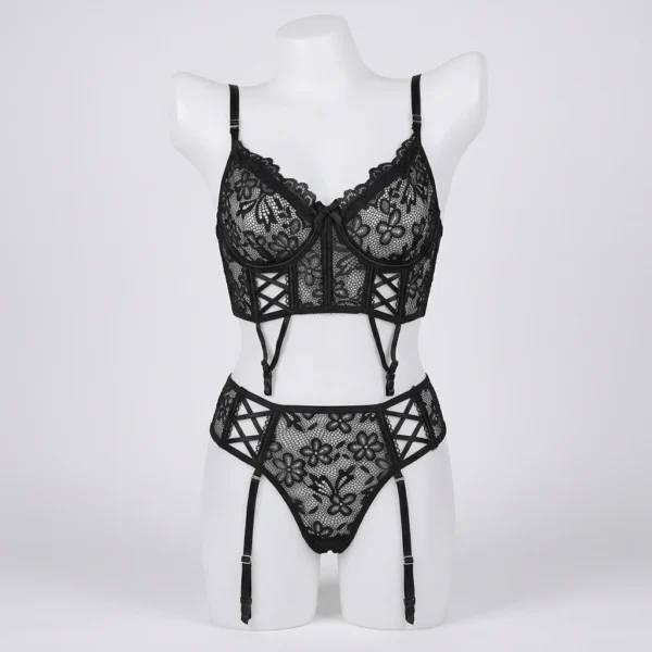 Black Lace Corset Garter Set for Women Pakistan