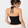 Back view of black girls halter top showing tied neck ribbon and comfortable casual fit.