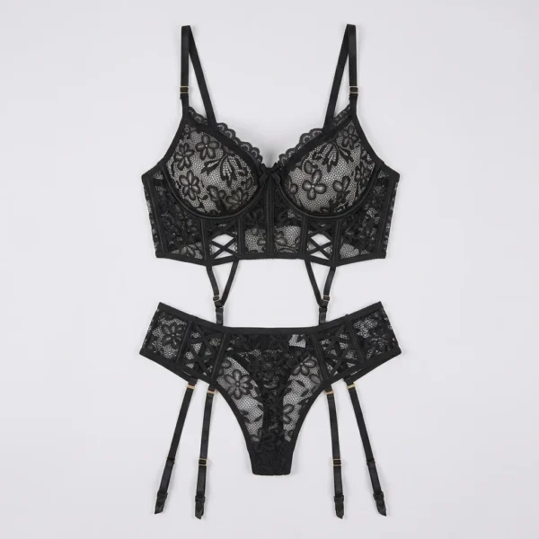 Black Lace Corset Garter Set for Women Pakistan