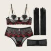 Red Lip Mesh Bra Panty Set