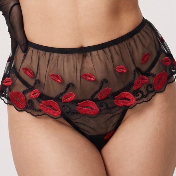 Red Lip Mesh Bra Panty Set