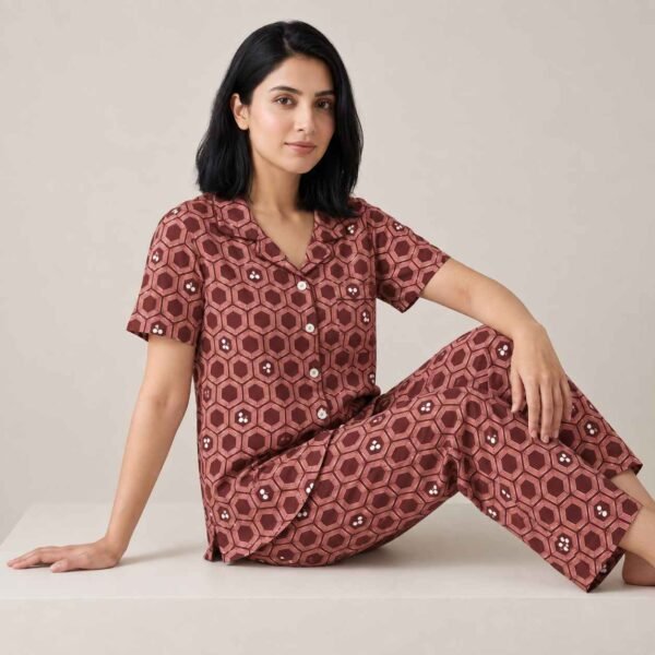 Brown Button Down Pajama Set