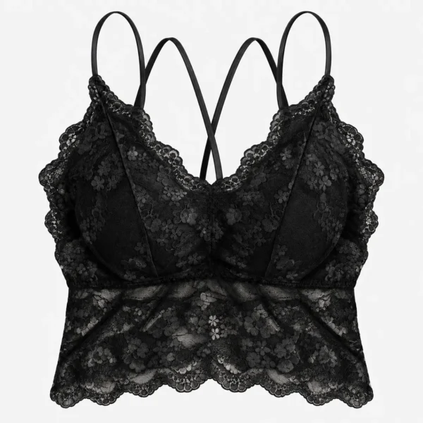 Floral lace camisole styled as a padded lace camisole with delicate floral mesh detailing.