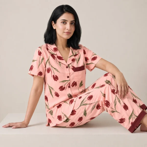 Pink Floral Sleepwear Set for Women Pakistan