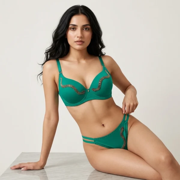 green bra panty set