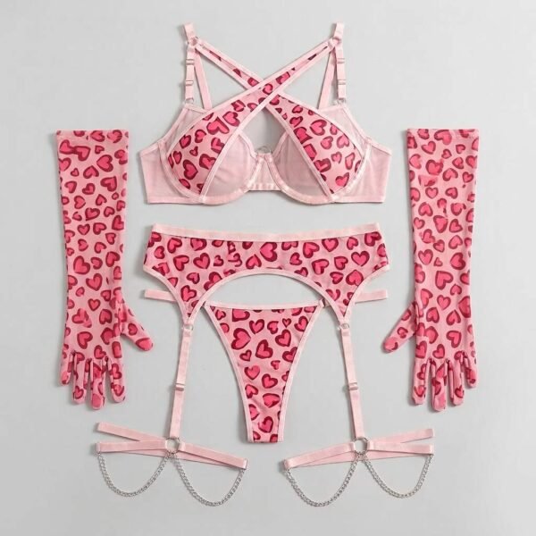 Heart Print Garter Lingerie Set Pakistan