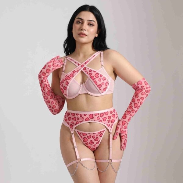 Heart Print Garter Lingerie Set Pakistan
