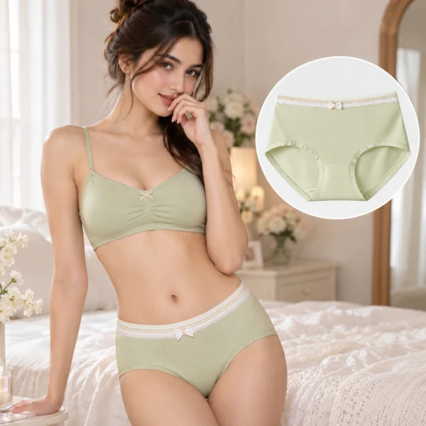 Light green hipster undies offering breathable cotton underwear for women and all-day comfort.