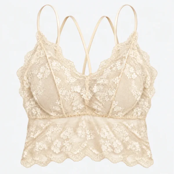 Lace camisole top with strappy back camisole straps for stylish women's innerwear.