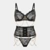 3 Piece Black Lace Lingerie Set for Women