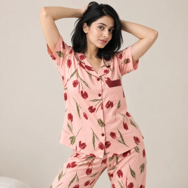 Pink Floral Sleepwear Set for Women Pakistan