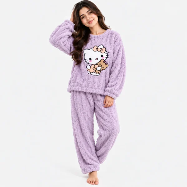 Lavender hello kitty winter pajamas warm pajama set women fleece.