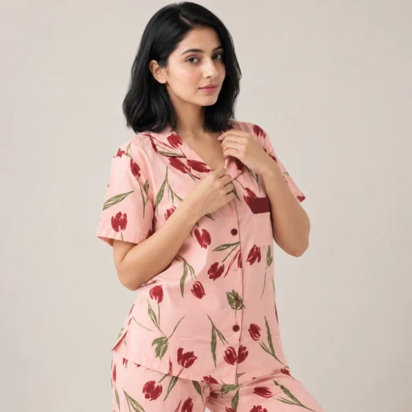 Pink Floral Sleepwear Set for Women Pakistan