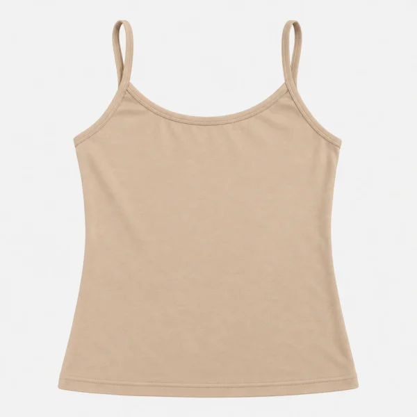 Plain skin color cotton shameez and beige undergarment camisole for women flat lay on neutral background.