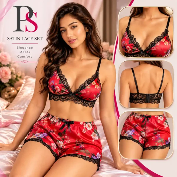 Floral Satin Cami Shorts Set for Women