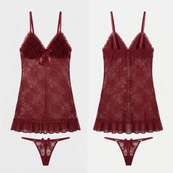 Ruffle Lace Maroon Nighty for Women Pakistan