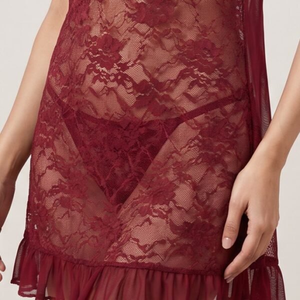 Ruffle Lace Maroon Nighty for Women Pakistan