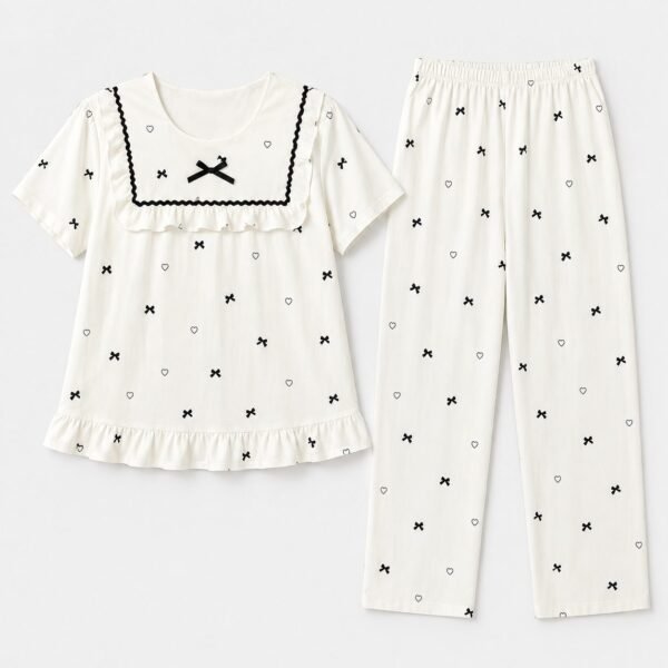 Ruffle Heart Print Pajama Set for Women Pakistan