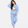 Sky blue fleece sleepwear women hello kitty pajama set for winter.