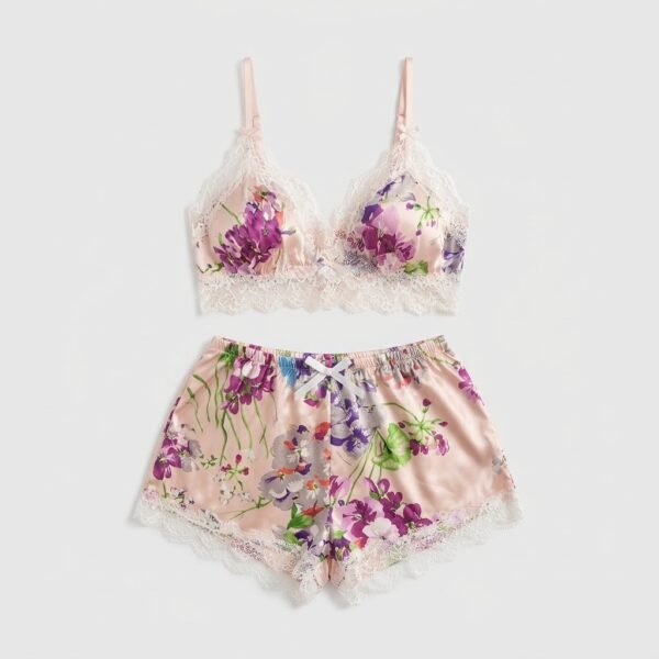 Floral Satin Cami Shorts Set for Women Pakistan