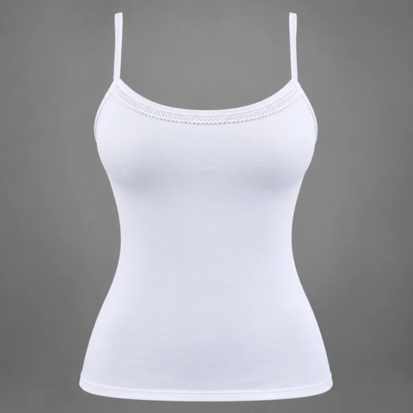Scoop neck white cami offering soft ladies camisole design for daily women innerwear comfort.
