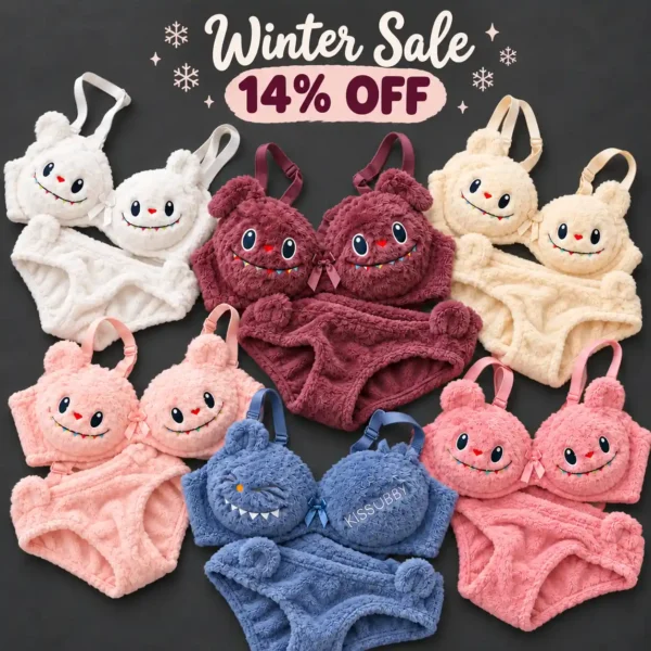 Winter Cute Furry Bra Panty Set for Women