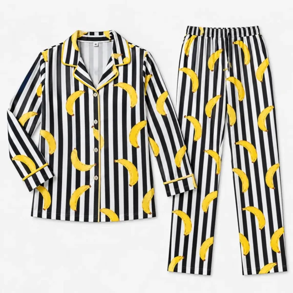 Banana Print Striped Pajama Set for Women