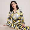 Banana Print Striped Pajama Set for Women