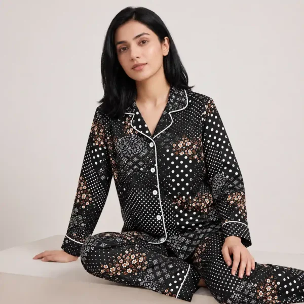 Black Polka Dot Pajama Set for Women Pakistan