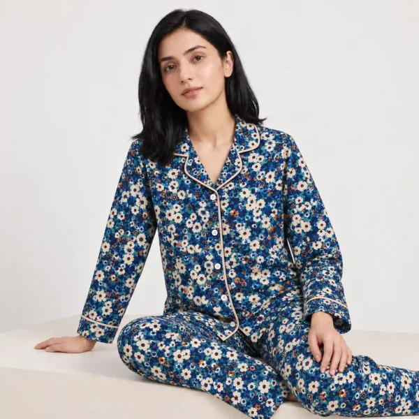 navy floral pajama set