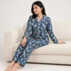 Navy Floral Button Pajama Set for Women Pakistan