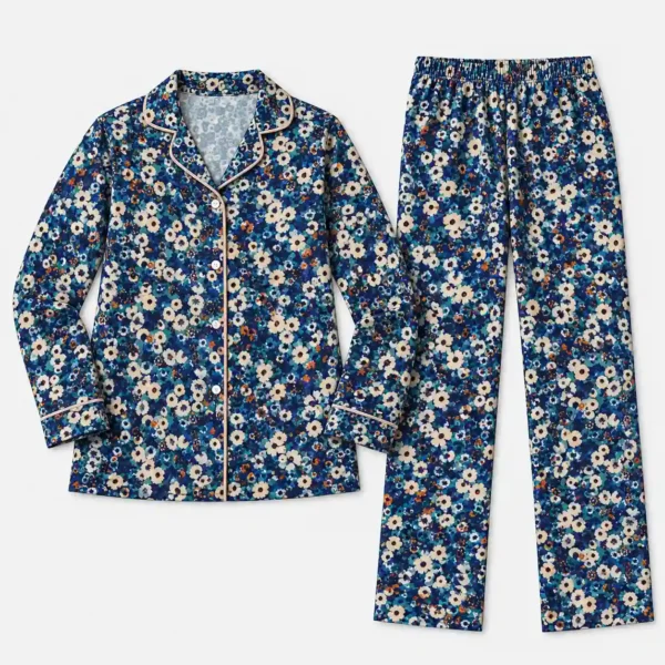 Navy Floral Button Pajama Set for Women Pakistan