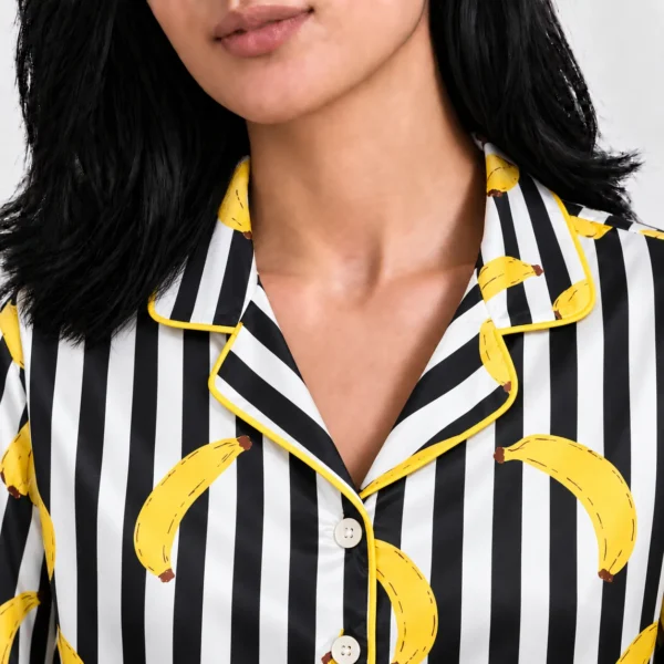 Banana Print Striped Pajama Set for Women