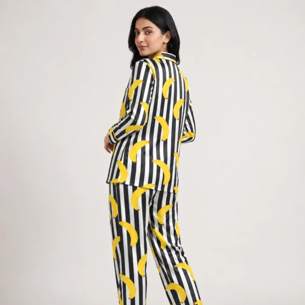 Banana Print Striped Pajama Set for Women